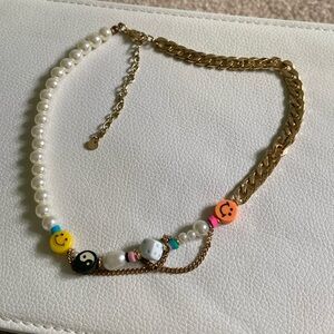 Half chain half pearl bead necklace
